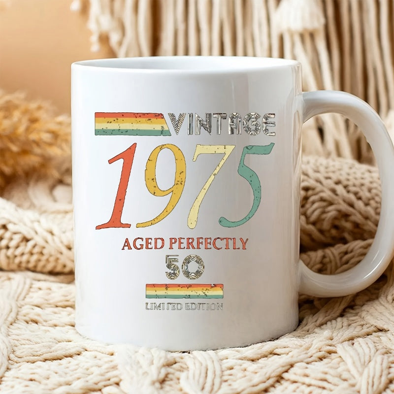 Tailorly White Ceramic 11 oz Mug - Vintage 1975 Aged Perfectly 50 Limited Edition Distressed Retro Stripes Featuring A Colorful Sunset Aesthetic Mug