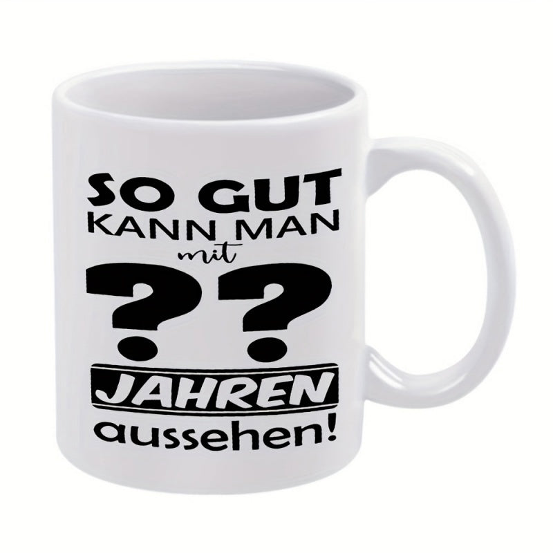 Tailorly White Ceramic 11 oz Mug - Bold Minimalist Black Ink Typographic Design With Large Expressive Question Mark