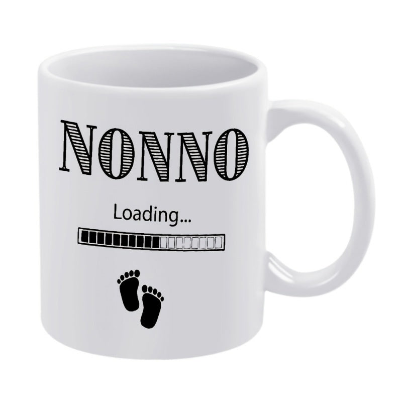 Tailorly White Ceramic 11 oz Mug - Nonno Loading Minimalist Progress Bar Featuring Tiny Baby Footprints Symbolizing Anticipated Arrival Footprints