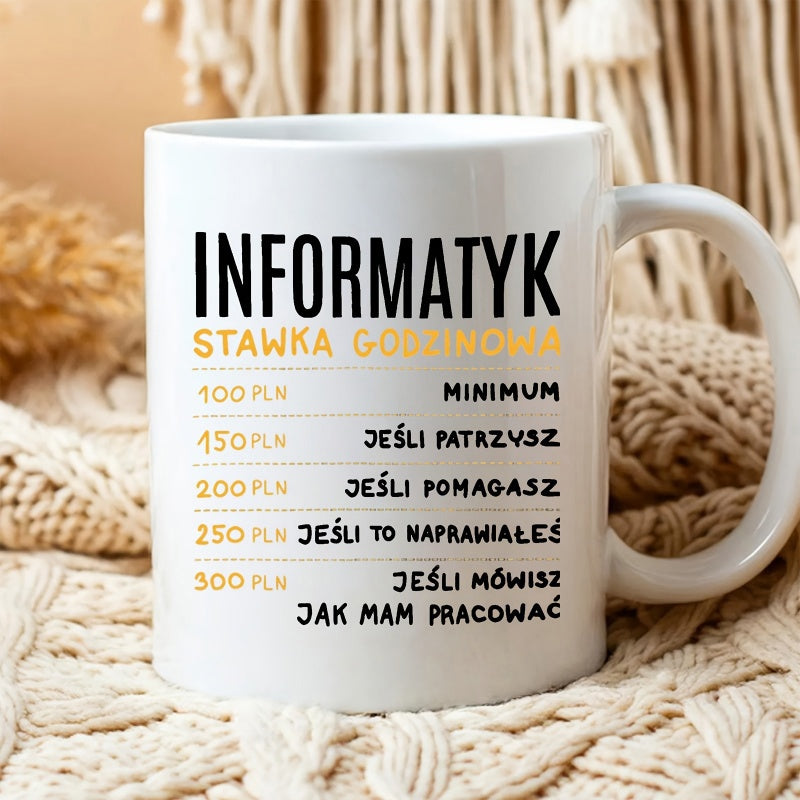 Tailorly White Ceramic 11 oz Mug - Minimalist White Surface With Multi Colored Humorous Service Price List Text Mug