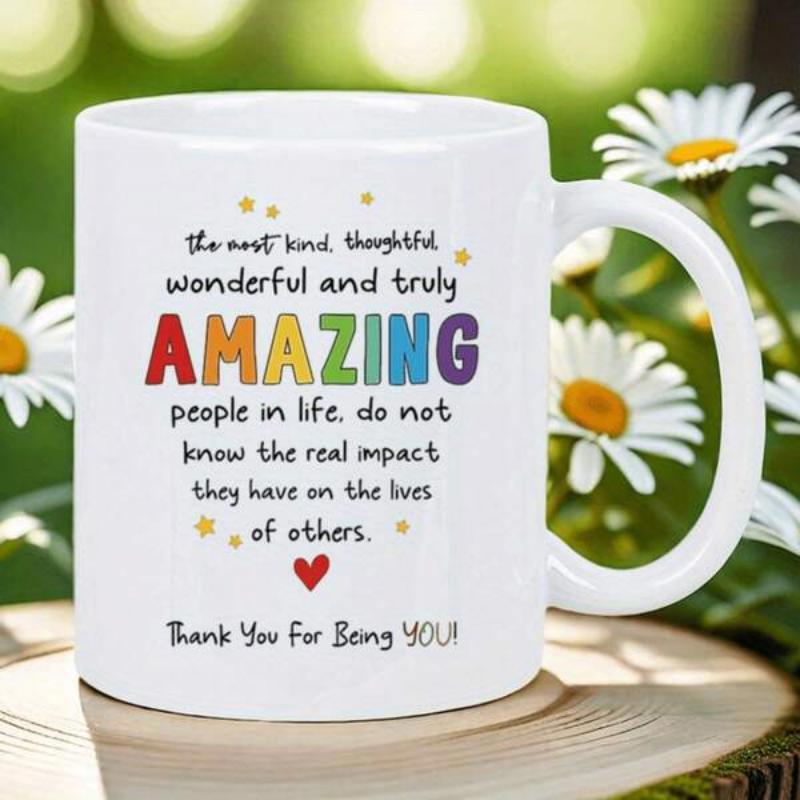 Tailorly White Ceramic 11 oz Mug - Thank You For Being You Colorful Rainbow Letters Featuring Small Golden Stars And Tiny Crimson Heart Mug