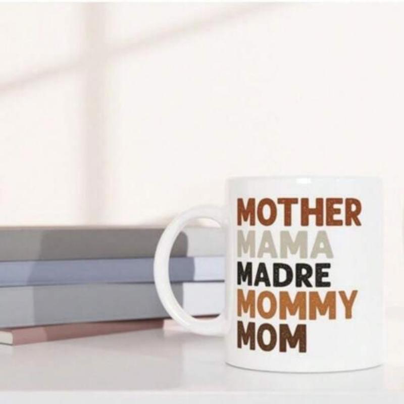 Tailorly White Ceramic 11 oz Mug - Mother Mama Mommy Mom Minimalist Ceramic Surface Displaying Artistic Stacked Typography Style Mug