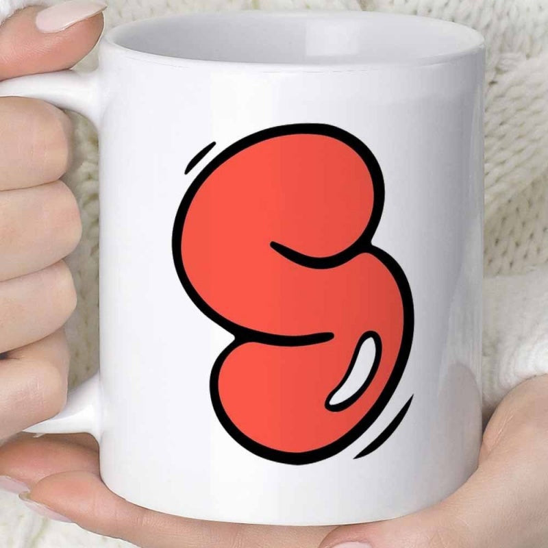 Tailorly White Ceramic 11 oz Mug - S Vibrant Red Bubble Style With Bold Black Outlines And Highlights Letter