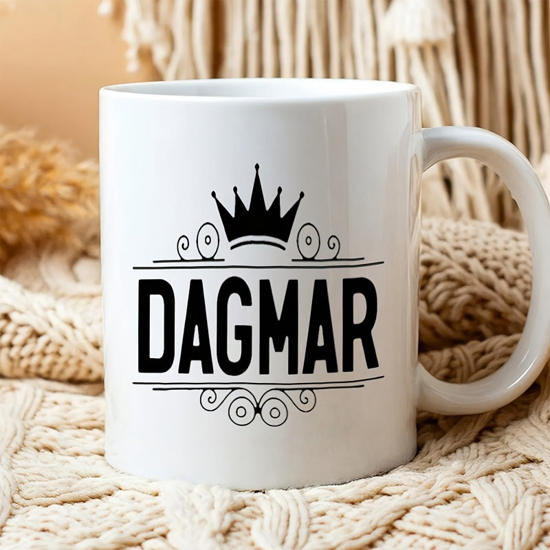 Tailorly White Ceramic 11 oz Mug - Dagmar Elegant Black Crown Silhouette With Decorative Vintage Swirls On Smooth Surface Mug