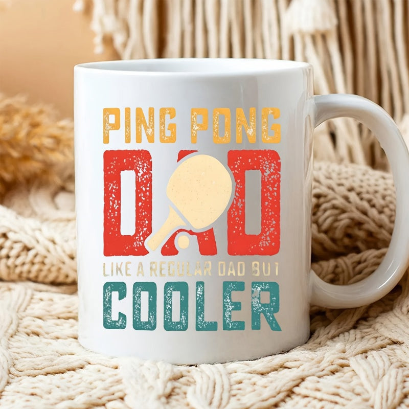 Tailorly White Ceramic 11 oz Mug - Ping Pong Dad Like A Regular Dad But Cooler Vintage Distressed Design Featuring A Minimalist Table Tennis Paddle And Ball Mug