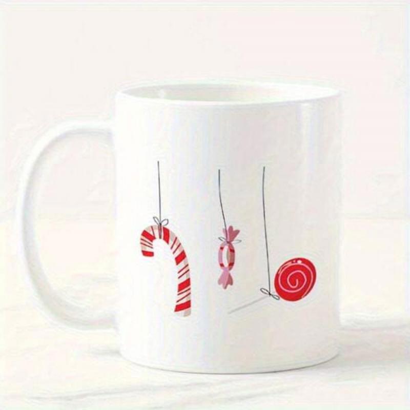 Tailorly White Ceramic 11 oz Mug - Festive Christmas Sweets Hanging From Delicate Thin Strings Candy