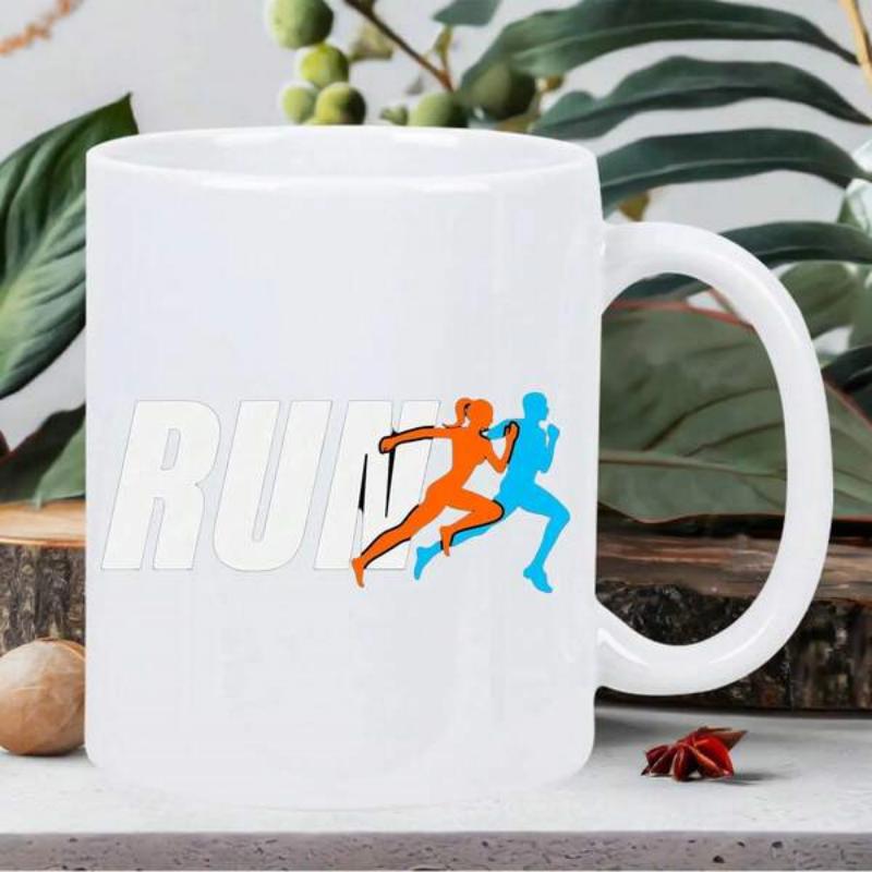 Tailorly White Ceramic 11 oz Mug - Run Dynamic Colorful Silhouettes Sprinting With High Energy Under Bright Daylight Runner