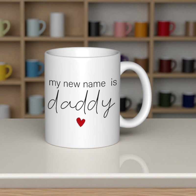 Tailorly White Ceramic 11 oz Mug - My New Name Is Daddy Minimalist White Ceramic Vessel Featuring A Small Delicate Red Heart Detail Mug