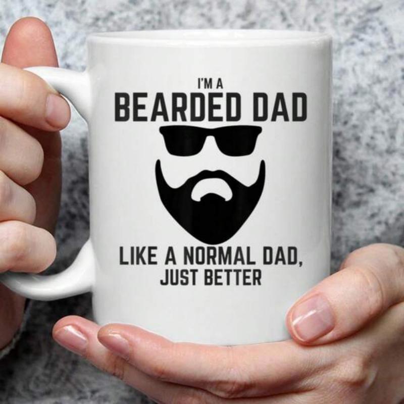 Tailorly White Ceramic 11 oz Mug - Bearded Dad Like A Normal Dad Just Better Minimalist Black Silhouette Featuring Bold Sunglasses And A Large Stylized Facial