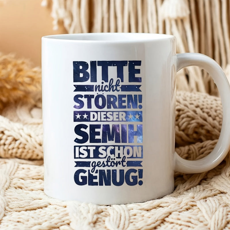 Tailorly White Ceramic 11 oz Mug - Vintage Distressed Blue Typography Featuring Decorative Stars And Elegant Banner Graphic
