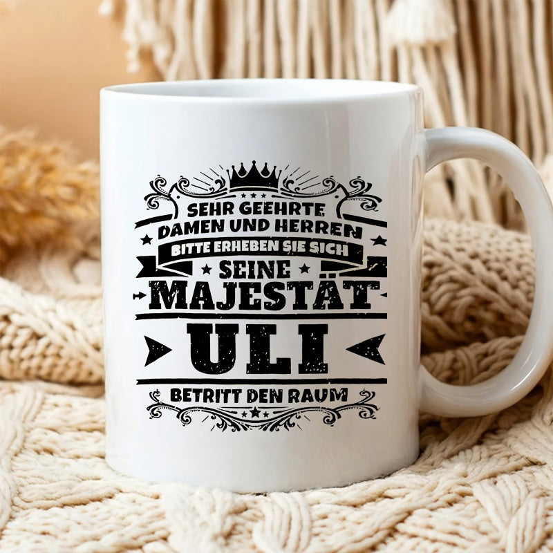Tailorly White Ceramic 11 oz Mug - Vintage Style Heraldic Crest Featuring Ornate Scrollwork And Majestic Crown
