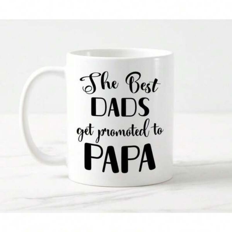 Tailorly White Ceramic 11 oz Mug - The Best Dads Get Promoted To Papa Clean Minimalist Black Script Text On Smooth White Surface Mug