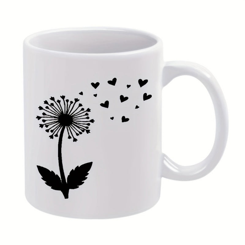 Tailorly White Ceramic 11 oz Mug - Elegant Silhouette With Heart Shaped Seeds Blowing In The Gentle Breeze Dandelion
