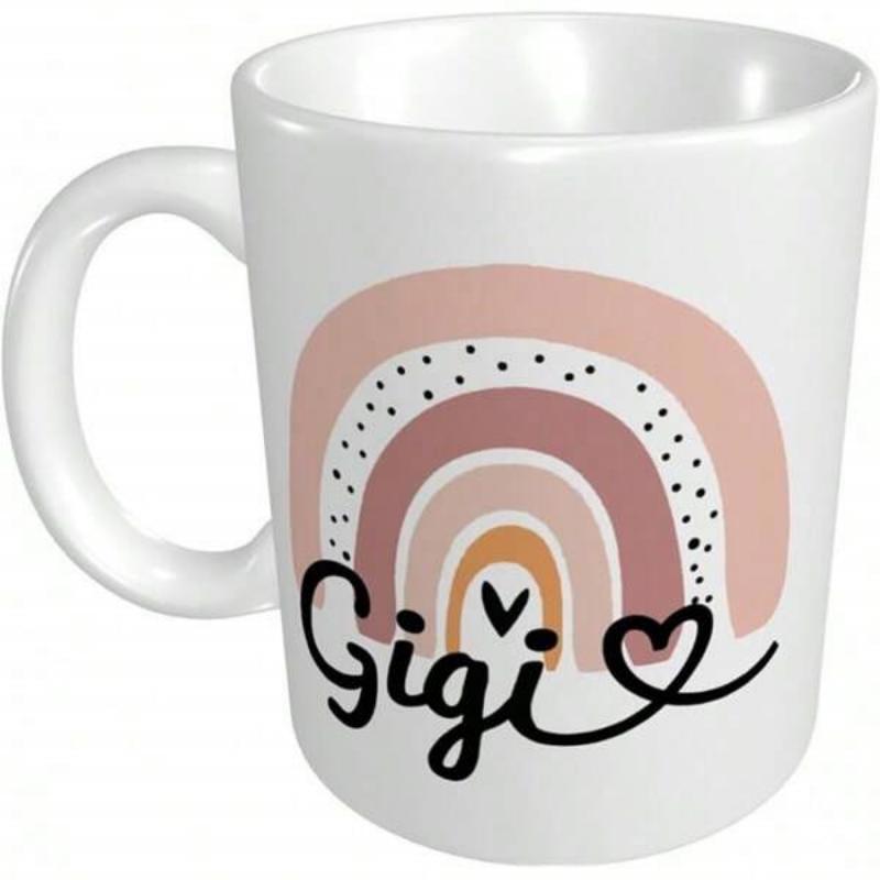 Tailorly White Ceramic 11 oz Mug - Gigi Boho Style Muted Colors Arches With Small Heart And Dotted Patterns Rainbow