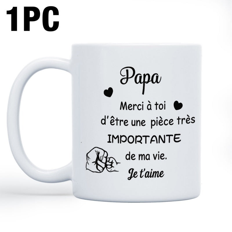 Tailorly White Ceramic 11 oz Mug - Minimalist Line Drawing Of Father And Child Sharing A Gentle Touching Hand