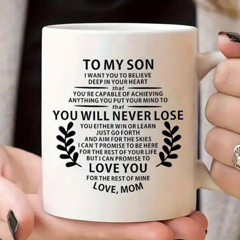 Tailorly White Ceramic 11 oz Mug - To My Son Love Mom Symmetrical Laurel Leaves Accompanying Inspirational Family Message Mug