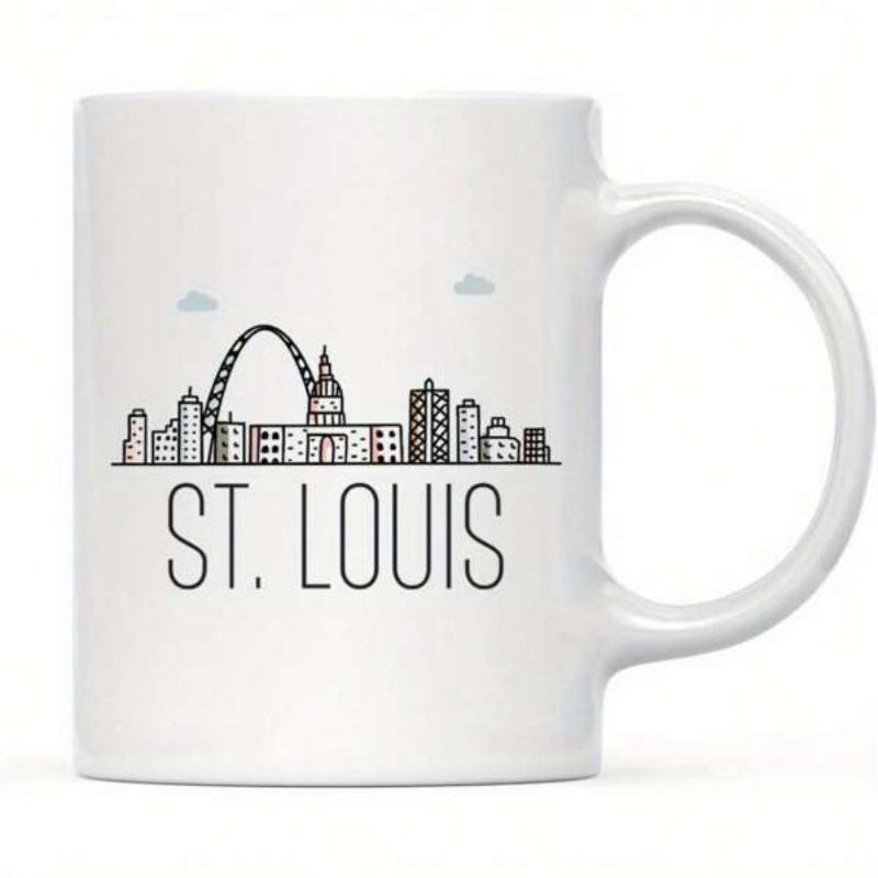 Tailorly White Ceramic 11 oz Mug - St Louis Minimalist Line Art City Featuring The Iconic Gateway Arch Skyline