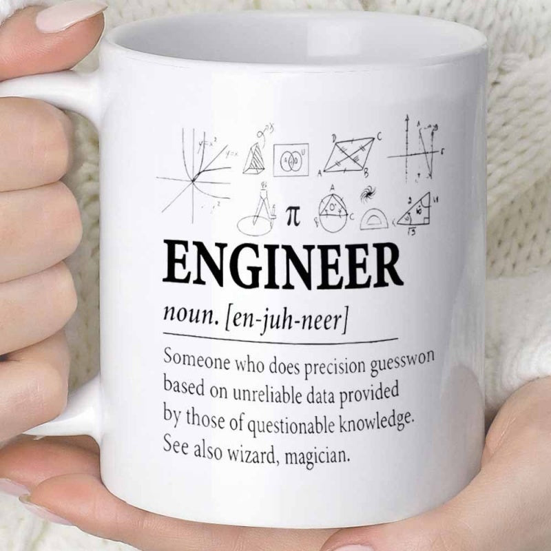 Tailorly White Ceramic 11 oz Mug - Engineer Intricate Hand Drawn Mathematical Equations And Various Geometric Scientific Sketches Diagram