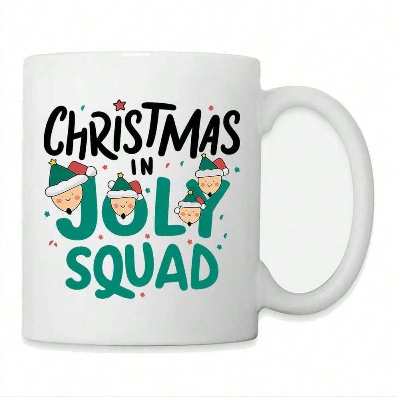 Tailorly White Ceramic 11 oz Mug - Christmas In July Squad Festive Holiday Celebration Featuring Cute Cartoon Elves And Colorful Confetti Elf