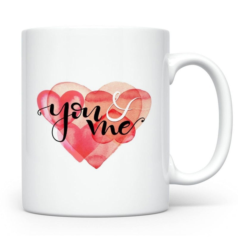 Tailorly White Ceramic 11 oz Mug - You Me Soft Overlapping Red Watercolor Tones Forming A Delicate Shape Heart