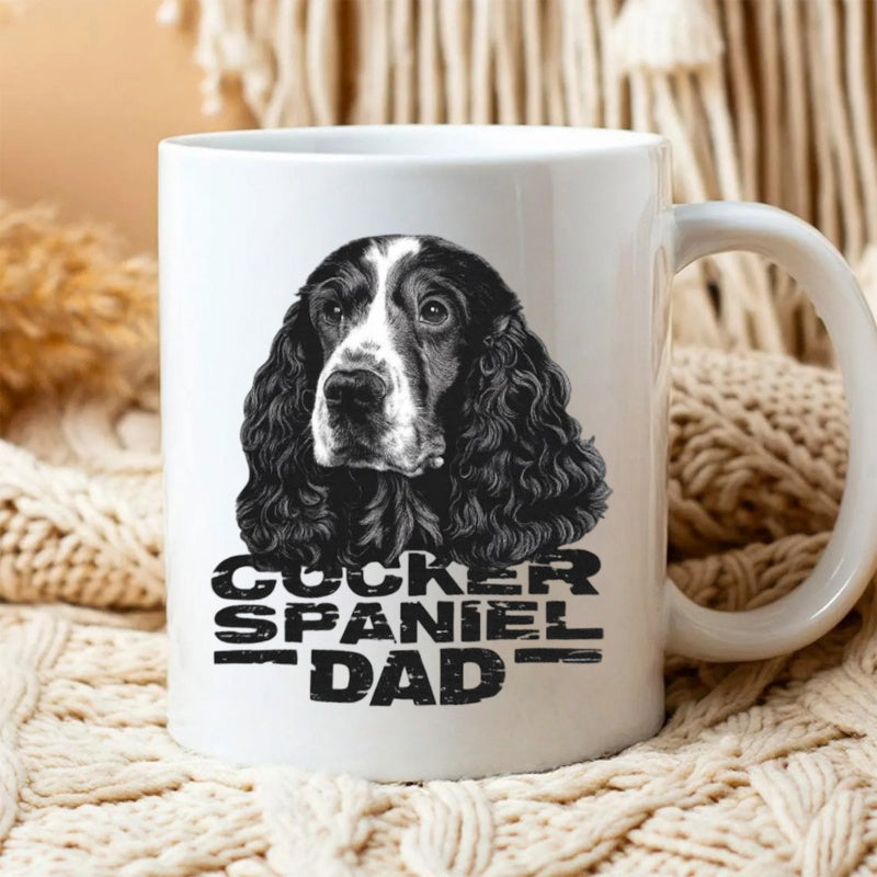 Tailorly White Ceramic 11 oz Mug - Cocker Spaniel Dad Detailed Black And White Portrait Of A Long Eared Majestic Spaniel