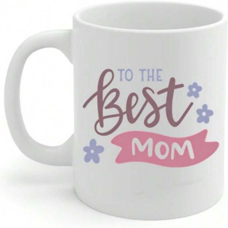 Tailorly White Ceramic 11 oz Mug - To The Best Mom Elegant Script Lettering Featuring Pink Banner Surrounded By Small Flowers Mug