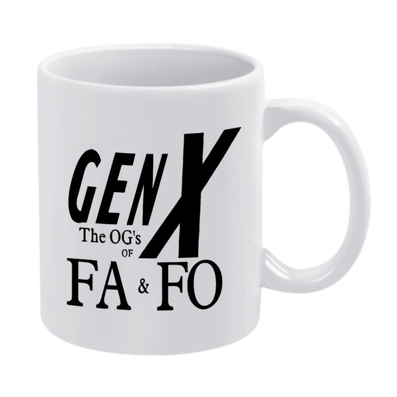 Tailorly White Ceramic 11 oz Mug - Gen X The OGs Of FA FO Sleek Featuring Bold Black Lettering Minimalist Style Mug