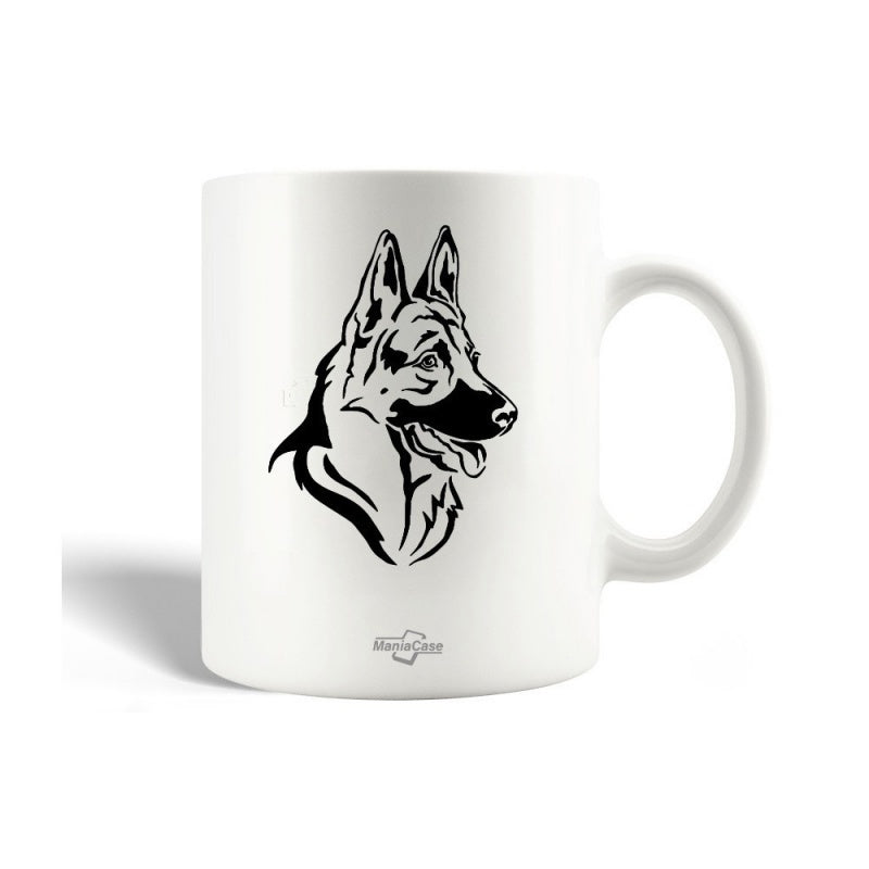 Tailorly White Ceramic 11 oz Mug - Elegant Silhouette Design Of A Loyal Guard Dog Portrait Profile German Shepherd