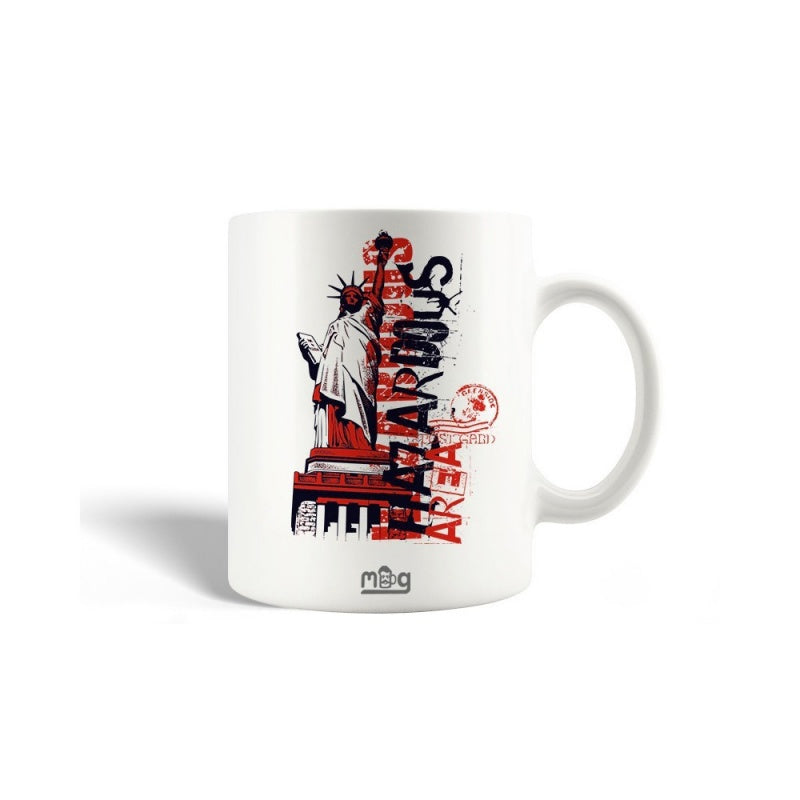 Tailorly White Ceramic 11 oz Mug - Hazardous Area Gritty Urban Distressed Silhouette Rising From A Textured Abstract Background Statue