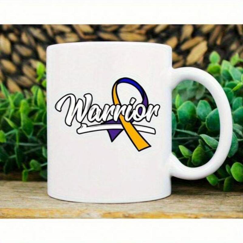 Tailorly White Ceramic 11 oz Mug - Warrior Purple And Gold Awareness Ribbon Signifying Hope And Courageous Ribbon