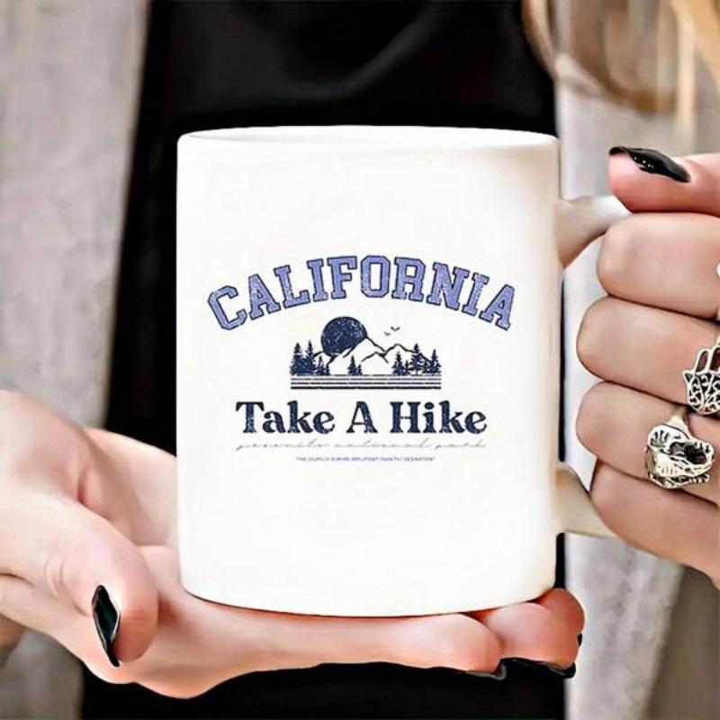 Tailorly White Ceramic 11 oz Mug - California Take A Hike Majestic Mountain Peaks Rising Above Thick Pine Forests Under The Sun Mountain
