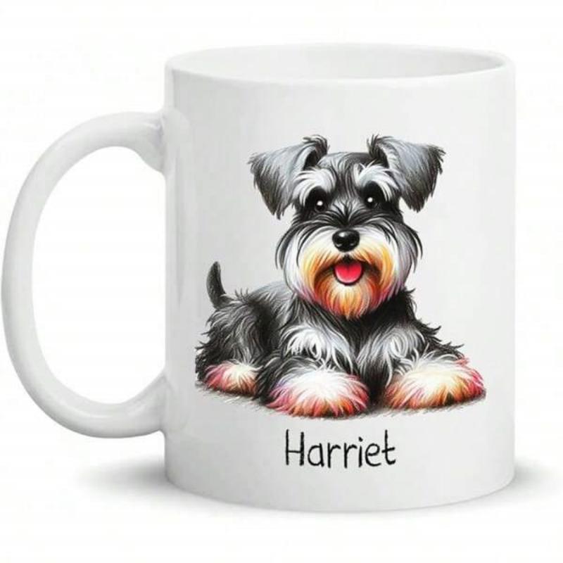 Tailorly White Ceramic 11 oz Mug - Harriet Adorable Miniature Schnauzer With Salt And Pepper Fur Lying Down Peacefully Dog