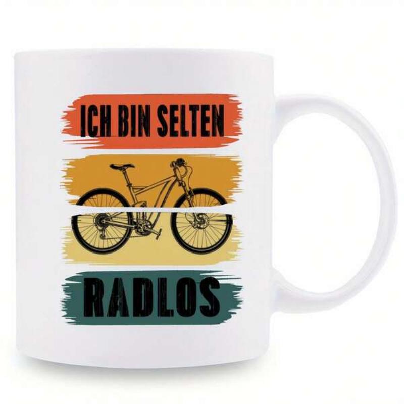 Tailorly White Ceramic 11 oz Mug - Vintage Retro Style Distressed Brush Strokes Background With Silhouette Of Mountain Bicycle