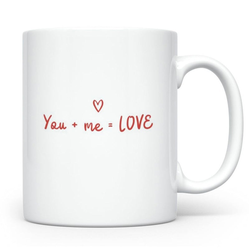 Tailorly White Ceramic 11 oz Mug - You Me Love Minimalist Tiny Red Outline Floating Above Romantic Sentimental Handwritten Script Heart