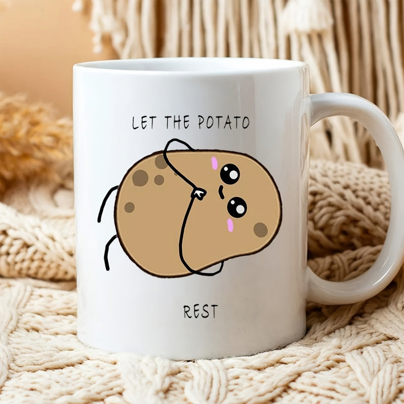 Tailorly White Ceramic 11 oz Mug - Let The Potato Rest Adorable Smiling Brown Vegetable Character Lying Peacefully On Its Back Potato
