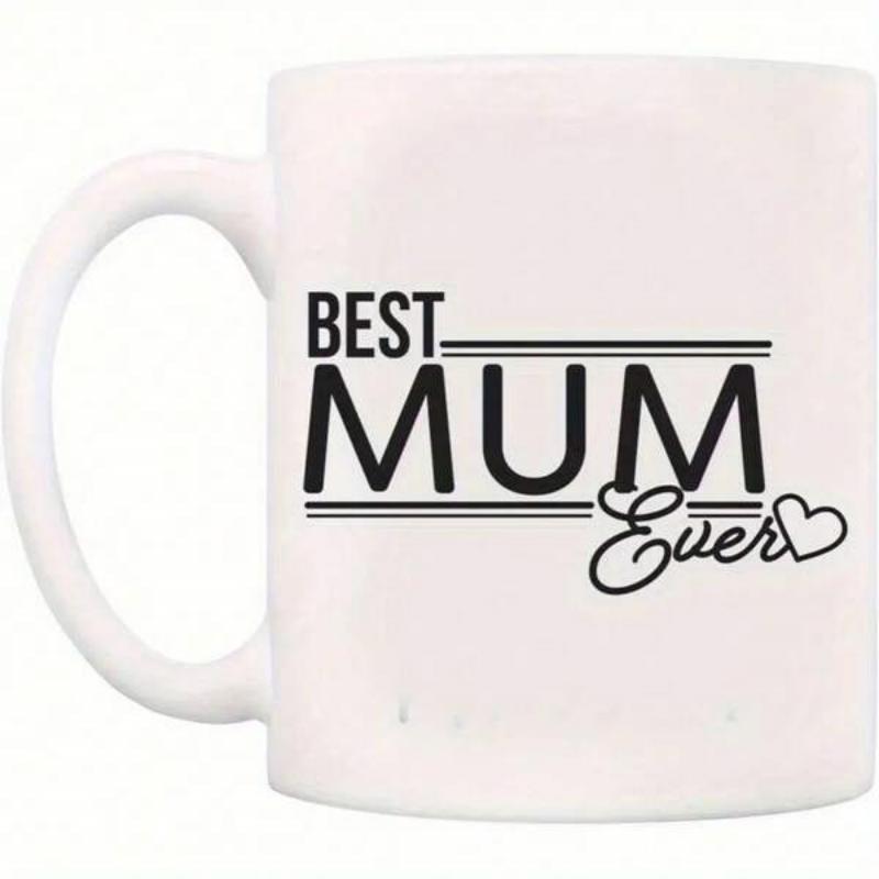 Tailorly White Ceramic 11 oz Mug - Best Mum Ever Simple Black Typography With Horizontal Lines And A Small Heart Mug