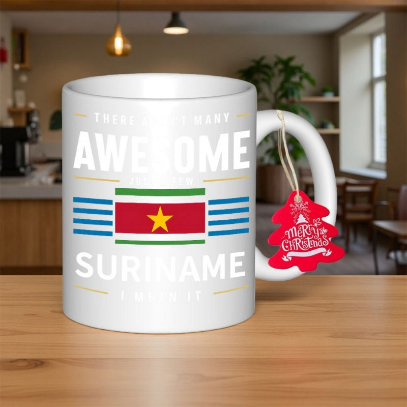 Tailorly White Ceramic 11 oz Mug - Suriname Awesome Vibrant National Flag Stripes Featuring Central Yellow Star And Patriotic Flag