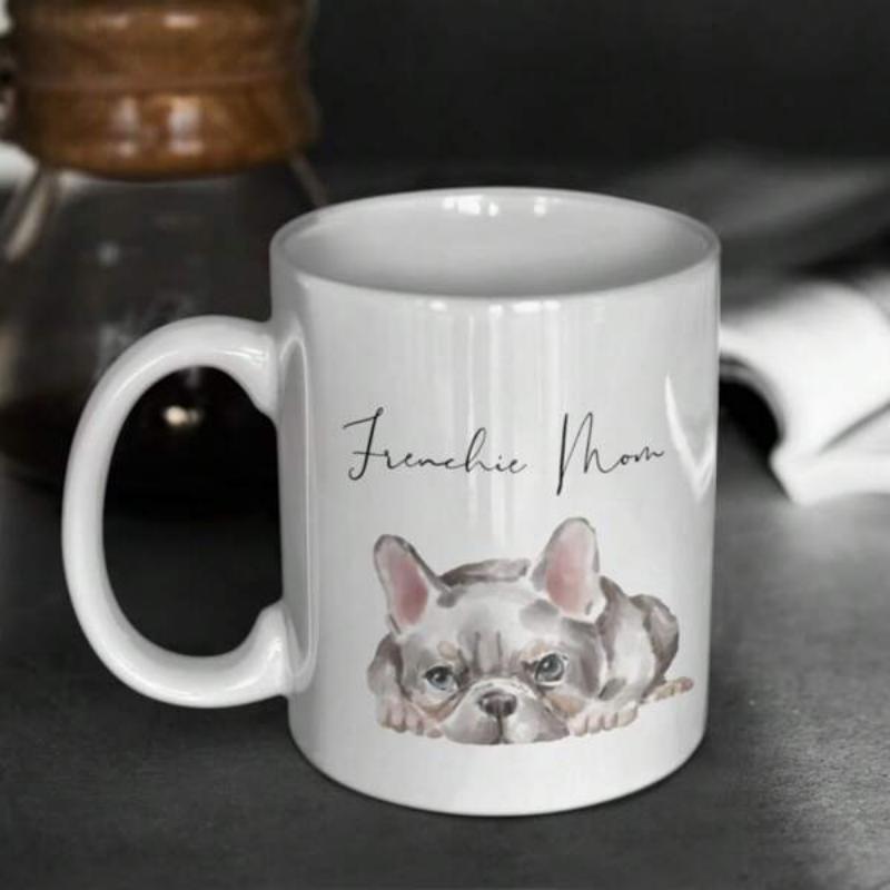 Tailorly White Ceramic 11 oz Mug - Frenchie Mom Sweet Watercolor Painting Of A Cute Resting Puppy French Bulldog