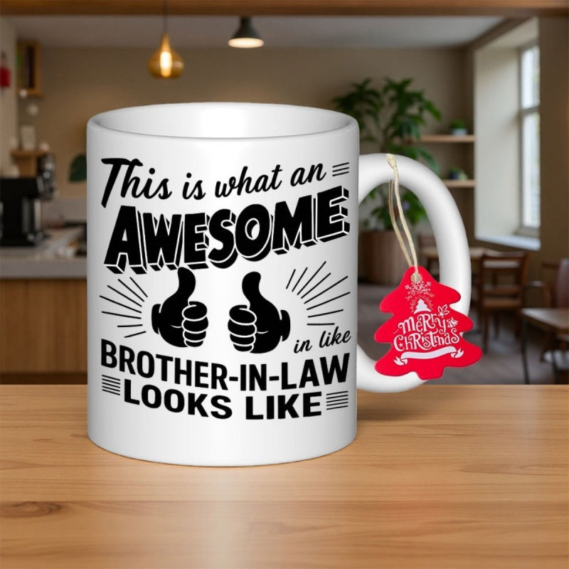 Tailorly White Ceramic 11 oz Mug - This Is What An Awesome Brother In Law Looks Like Merry Christmas Sleek White Ceramic Featuring Thumbs Up Icons With Festive