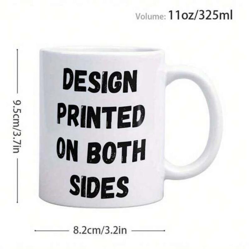 Tailorly White Ceramic 11 oz Mug - Design Printed On Both Sides Simple Ceramic Vessel With Measurement Indicators And Plain Minimalist Handle Mug