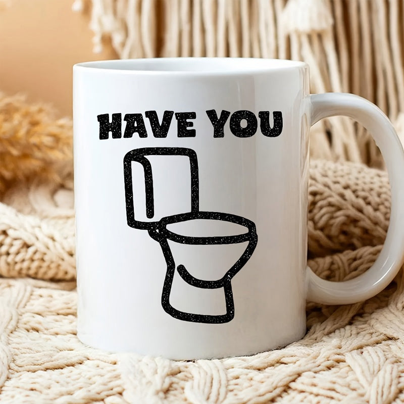 Tailorly White Ceramic 11 oz Mug - Have You Minimalist Black Line Sketch Of A Bathroom Porcelain Flush Toilet