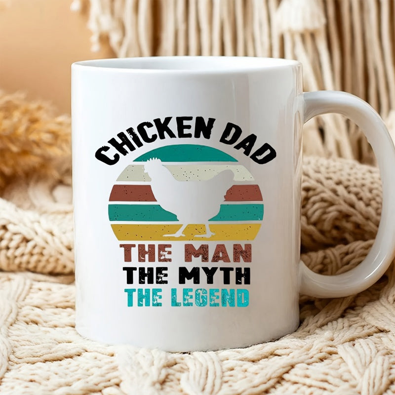 Tailorly White Ceramic 11 oz Mug - Chicken Dad The Man The Myth The Legend Vintage Distressed Sunset Stripes Featuring A White Silhouette Of A Farm Chicken