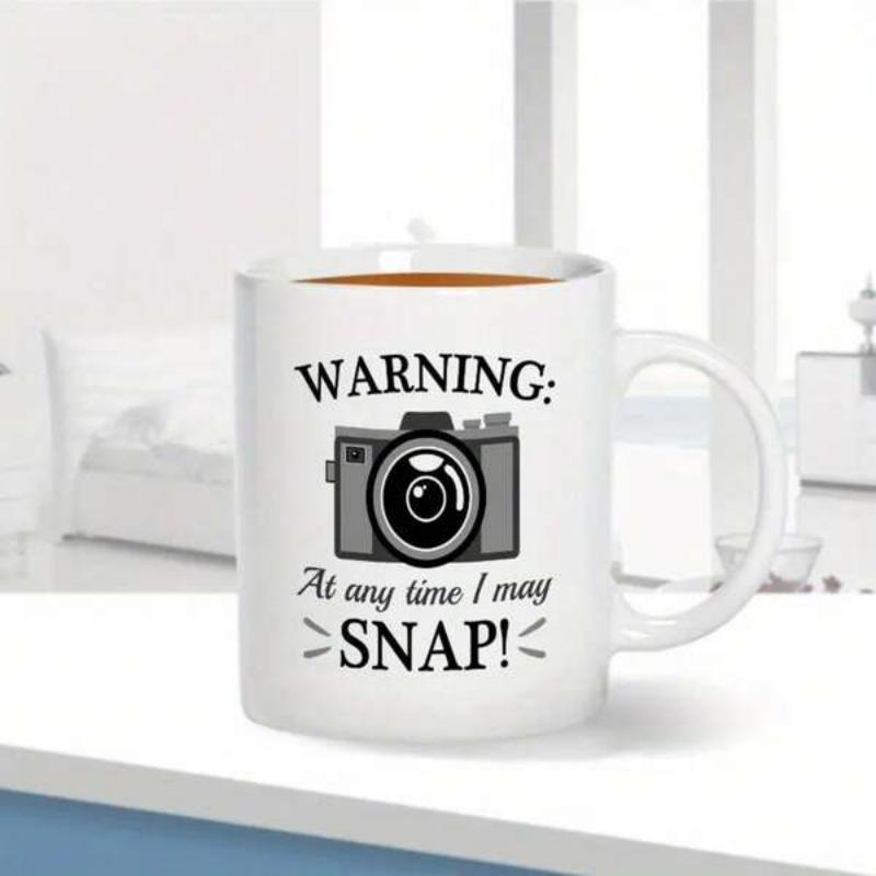 Tailorly White Ceramic 11 oz Mug - Warning At Any Time I May Snap Vintage Style Retro Photography Equipment With Bold Warning Letters For Photographers Camera