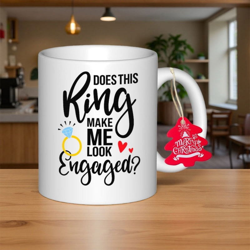Tailorly White Ceramic 11 oz Mug - Does This Ring Make Me Look Engaged Elegant Diamond Jewelry Featuring Small Red Floating Hearts Ring