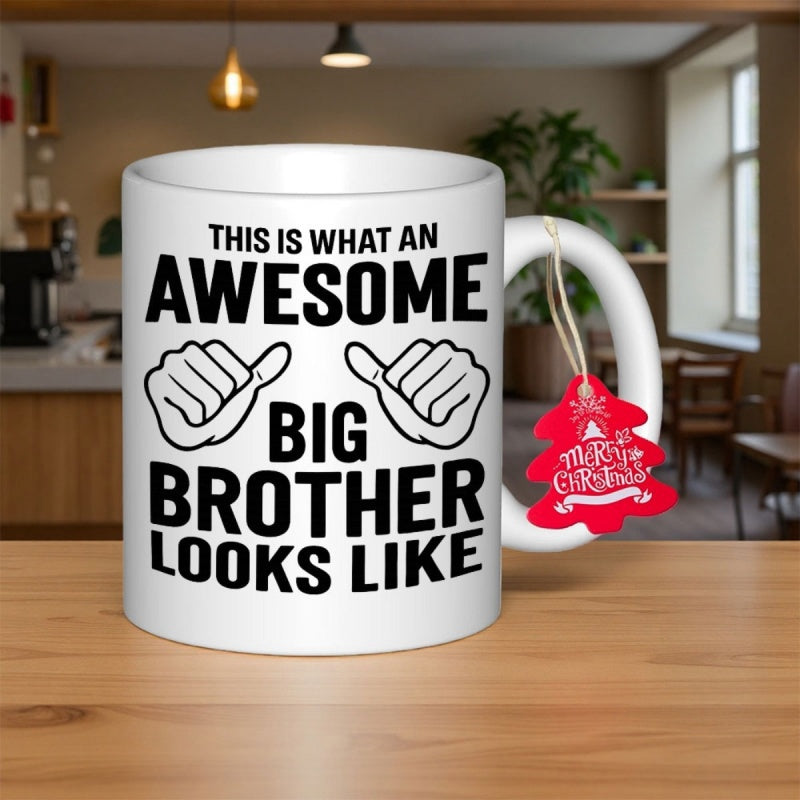 Tailorly White Ceramic 11 oz Mug - This Is What An Awesome Big Brother Looks Like Minimalist White Ceramic Featuring Bold Typography And Pointing Hand Icons Mug