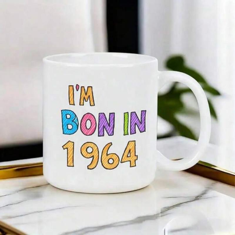 Tailorly White Ceramic 11 oz Mug - Im Bon In 1964 Vibrant Colorful Bubble Letters Celebrating A Milestone Birthday Anniversary Sign
