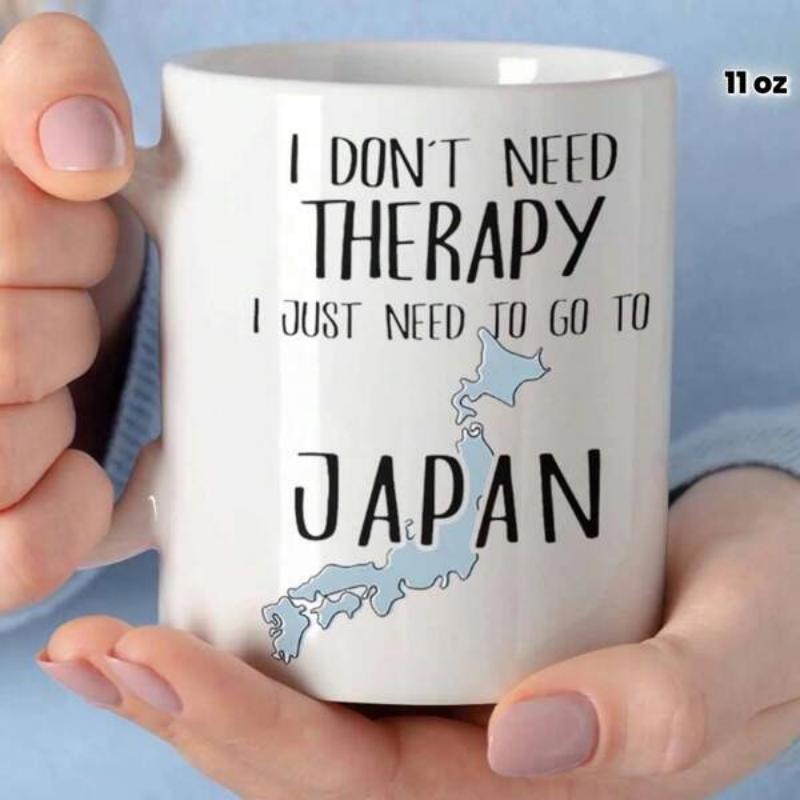 Tailorly White Ceramic 11 oz Mug - I Don't Need Therapy I Just Need To Go To Japan Artistic Blue Silhouette Showing The Islands Of Japan Map