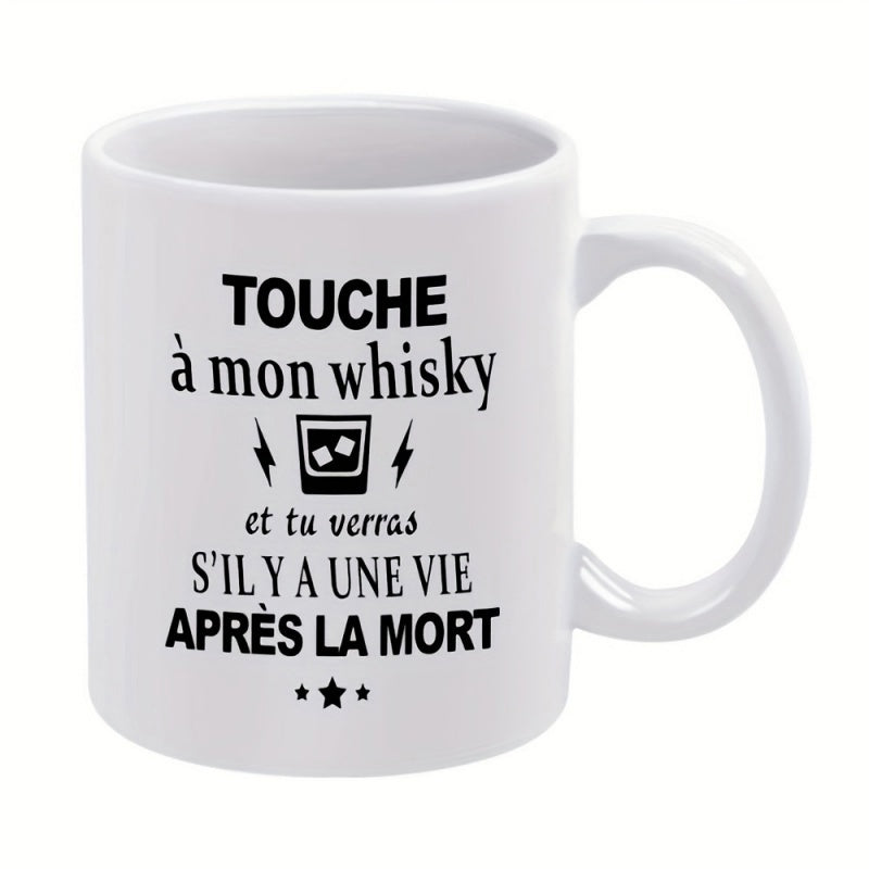 Tailorly White Ceramic 11 oz Mug - Whisky Icy Drink With Bold Lightning Bolts And Decorative Small Stars Glass