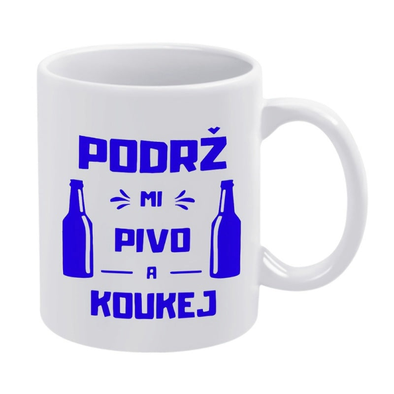 Tailorly White Ceramic 11 oz Mug - Two Blue Beer Bottle Silhouettes Printed On A