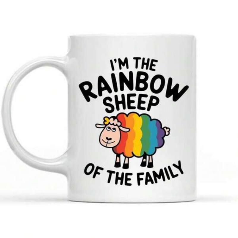 Tailorly White Ceramic 11 oz Mug - Im The Rainbow Sheep Of The Family Cute Cartoon Wooly Animal Featuring Vibrant Rainbow Colors Standing Still Sheep